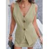 imageCicy Bell Womens 2 Piece Skirt Sets V Neck Blazer Vest and Mini Skirt Summer Outfits Business Matching SetsOlive Green