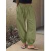 imageCicy Bell Womens Baggy Pleated Harem Pants Summer Elastic High Waisted Wide Leg Balloon Cotton Lounge PantsArmy Green