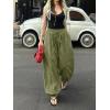 imageCicy Bell Womens Baggy Pleated Harem Pants Summer Elastic High Waisted Wide Leg Balloon Cotton Lounge PantsArmy Green