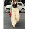imageCicy Bell Womens Baggy Pleated Harem Pants Summer Elastic High Waisted Wide Leg Balloon Cotton Lounge PantsBeige