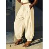 imageCicy Bell Womens Baggy Pleated Harem Pants Summer Elastic High Waisted Wide Leg Balloon Cotton Lounge PantsBeige