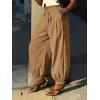 imageCicy Bell Womens Baggy Pleated Harem Pants Summer Elastic High Waisted Wide Leg Balloon Cotton Lounge PantsBrown