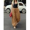 imageCicy Bell Womens Baggy Pleated Harem Pants Summer Elastic High Waisted Wide Leg Balloon Cotton Lounge PantsBrown