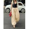 imageCicy Bell Womens Baggy Pleated Harem Pants Summer Elastic High Waisted Wide Leg Balloon Cotton Lounge PantsLight Khaki