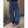 imageCicy Bell Womens Baggy Pleated Harem Pants Summer Elastic High Waisted Wide Leg Balloon Cotton Lounge PantsNavy