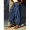 imageCicy Bell Womens Baggy Pleated Harem Pants Summer Elastic High Waisted Wide Leg Balloon Cotton Lounge PantsNavy