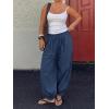 imageCicy Bell Womens Baggy Pleated Harem Pants Summer Elastic High Waisted Wide Leg Balloon Cotton Lounge PantsNavy
