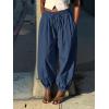 imageCicy Bell Womens Baggy Pleated Harem Pants Summer Elastic High Waisted Wide Leg Balloon Cotton Lounge PantsNavy