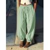 imageCicy Bell Womens Baggy Pleated Harem Pants Summer Elastic High Waisted Wide Leg Balloon Cotton Lounge PantsPea Green