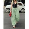 imageCicy Bell Womens Baggy Pleated Harem Pants Summer Elastic High Waisted Wide Leg Balloon Cotton Lounge PantsPea Green