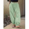 imageCicy Bell Womens Baggy Pleated Harem Pants Summer Elastic High Waisted Wide Leg Balloon Cotton Lounge PantsPea Green