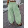 imageCicy Bell Womens Baggy Pleated Harem Pants Summer Elastic High Waisted Wide Leg Balloon Cotton Lounge PantsPea Green
