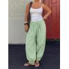imageCicy Bell Womens Baggy Pleated Harem Pants Summer Elastic High Waisted Wide Leg Balloon Cotton Lounge PantsPea Green