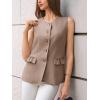 imageCicy Bell Womens Blazer Vest Tops Crew Neck Ruffle Flap Pockets Sleeveless Suit Vests Summer Business Casual OutfitsDark Khaki