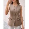 imageCicy Bell Womens Blazer Vest Tops Crew Neck Ruffle Flap Pockets Sleeveless Suit Vests Summer Business Casual OutfitsDark Khaki