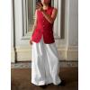 imageCicy Bell Womens Blazer Vest Tops Crew Neck Ruffle Flap Pockets Sleeveless Suit Vests Summer Business Casual OutfitsRed