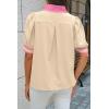 imageCicy Bell Womens Color Block Puff Sleeve Blouses Summer Casual Dressy V Neck Tops Loose Fit Tee ShirtsBeige