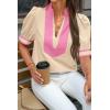 imageCicy Bell Womens Color Block Puff Sleeve Blouses Summer Casual Dressy V Neck Tops Loose Fit Tee ShirtsBeige