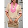 imageCicy Bell Womens Color Block Puff Sleeve Blouses Summer Casual Dressy V Neck Tops Loose Fit Tee ShirtsBeige