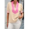 imageCicy Bell Womens Color Block Puff Sleeve Blouses Summer Casual Dressy V Neck Tops Loose Fit Tee ShirtsBeige