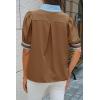 imageCicy Bell Womens Color Block Puff Sleeve Blouses Summer Casual Dressy V Neck Tops Loose Fit Tee ShirtsBrown
