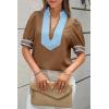 imageCicy Bell Womens Color Block Puff Sleeve Blouses Summer Casual Dressy V Neck Tops Loose Fit Tee ShirtsBrown