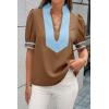 imageCicy Bell Womens Color Block Puff Sleeve Blouses Summer Casual Dressy V Neck Tops Loose Fit Tee ShirtsBrown