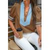 imageCicy Bell Womens Color Block Puff Sleeve Blouses Summer Casual Dressy V Neck Tops Loose Fit Tee ShirtsBrown