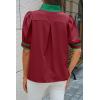 imageCicy Bell Womens Color Block Puff Sleeve Blouses Summer Casual Dressy V Neck Tops Loose Fit Tee ShirtsBurgundy