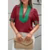imageCicy Bell Womens Color Block Puff Sleeve Blouses Summer Casual Dressy V Neck Tops Loose Fit Tee ShirtsBurgundy