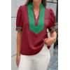 imageCicy Bell Womens Color Block Puff Sleeve Blouses Summer Casual Dressy V Neck Tops Loose Fit Tee ShirtsBurgundy
