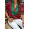 imageCicy Bell Womens Color Block Puff Sleeve Blouses Summer Casual Dressy V Neck Tops Loose Fit Tee ShirtsBurgundy