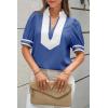imageCicy Bell Womens Color Block Puff Sleeve Blouses Summer Casual Dressy V Neck Tops Loose Fit Tee ShirtsRoyal Blue