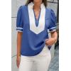 imageCicy Bell Womens Color Block Puff Sleeve Blouses Summer Casual Dressy V Neck Tops Loose Fit Tee ShirtsRoyal Blue