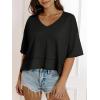imageCicy Bell Womens Oversized Crop TShirts Summer V Neck Short Sleeve Tops Casual Loose Fit Curved Hem Boxy Tee ShirtBlack