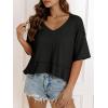 imageCicy Bell Womens Oversized Crop TShirts Summer V Neck Short Sleeve Tops Casual Loose Fit Curved Hem Boxy Tee ShirtBlack