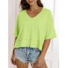 imageCicy Bell Womens Oversized Crop TShirts Summer V Neck Short Sleeve Tops Casual Loose Fit Curved Hem Boxy Tee ShirtFluorescent Green