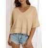 imageCicy Bell Womens Oversized Crop TShirts Summer V Neck Short Sleeve Tops Casual Loose Fit Curved Hem Boxy Tee ShirtKhaki