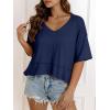 imageCicy Bell Womens Oversized Crop TShirts Summer V Neck Short Sleeve Tops Casual Loose Fit Curved Hem Boxy Tee ShirtNavy