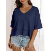 imageCicy Bell Womens Oversized Crop TShirts Summer V Neck Short Sleeve Tops Casual Loose Fit Curved Hem Boxy Tee ShirtNavy
