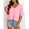 imageCicy Bell Womens Oversized Crop TShirts Summer V Neck Short Sleeve Tops Casual Loose Fit Curved Hem Boxy Tee ShirtPink
