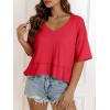 imageCicy Bell Womens Oversized Crop TShirts Summer V Neck Short Sleeve Tops Casual Loose Fit Curved Hem Boxy Tee ShirtRed