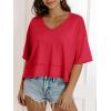 imageCicy Bell Womens Oversized Crop TShirts Summer V Neck Short Sleeve Tops Casual Loose Fit Curved Hem Boxy Tee ShirtRed