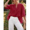 imageCicy Bell Womens Peplum Button Down Shirts Summer V Neck Half Sleeve Blouses Dressy Casual Flowy Babydoll TopsRed