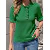 imageCicy Bell Womens Puff Short Sleeve Sweater Tops Ruffle Henley Neck Spring Summer Pullover Dressy Casual Knit ShirtsGreen