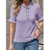 imageCicy Bell Womens Puff Short Sleeve Sweater Tops Ruffle Henley Neck Spring Summer Pullover Dressy Casual Knit ShirtsPale Purple