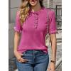 imageCicy Bell Womens Puff Short Sleeve Sweater Tops Ruffle Henley Neck Spring Summer Pullover Dressy Casual Knit ShirtsRose Red