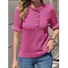 imageCicy Bell Womens Puff Short Sleeve Sweater Tops Ruffle Henley Neck Spring Summer Pullover Dressy Casual Knit ShirtsRose Red
