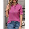 imageCicy Bell Womens Puff Short Sleeve Sweater Tops Ruffle Henley Neck Spring Summer Pullover Dressy Casual Knit ShirtsRose Red