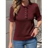 imageCicy Bell Womens Puff Short Sleeve Sweater Tops Ruffle Henley Neck Spring Summer Pullover Dressy Casual Knit ShirtsWine Red